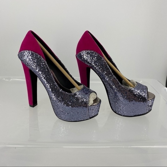 Michael Antonio glitter color block peep toe heel - Picture 6 of 9